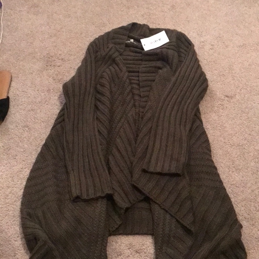 Oversized olive green open front sweater